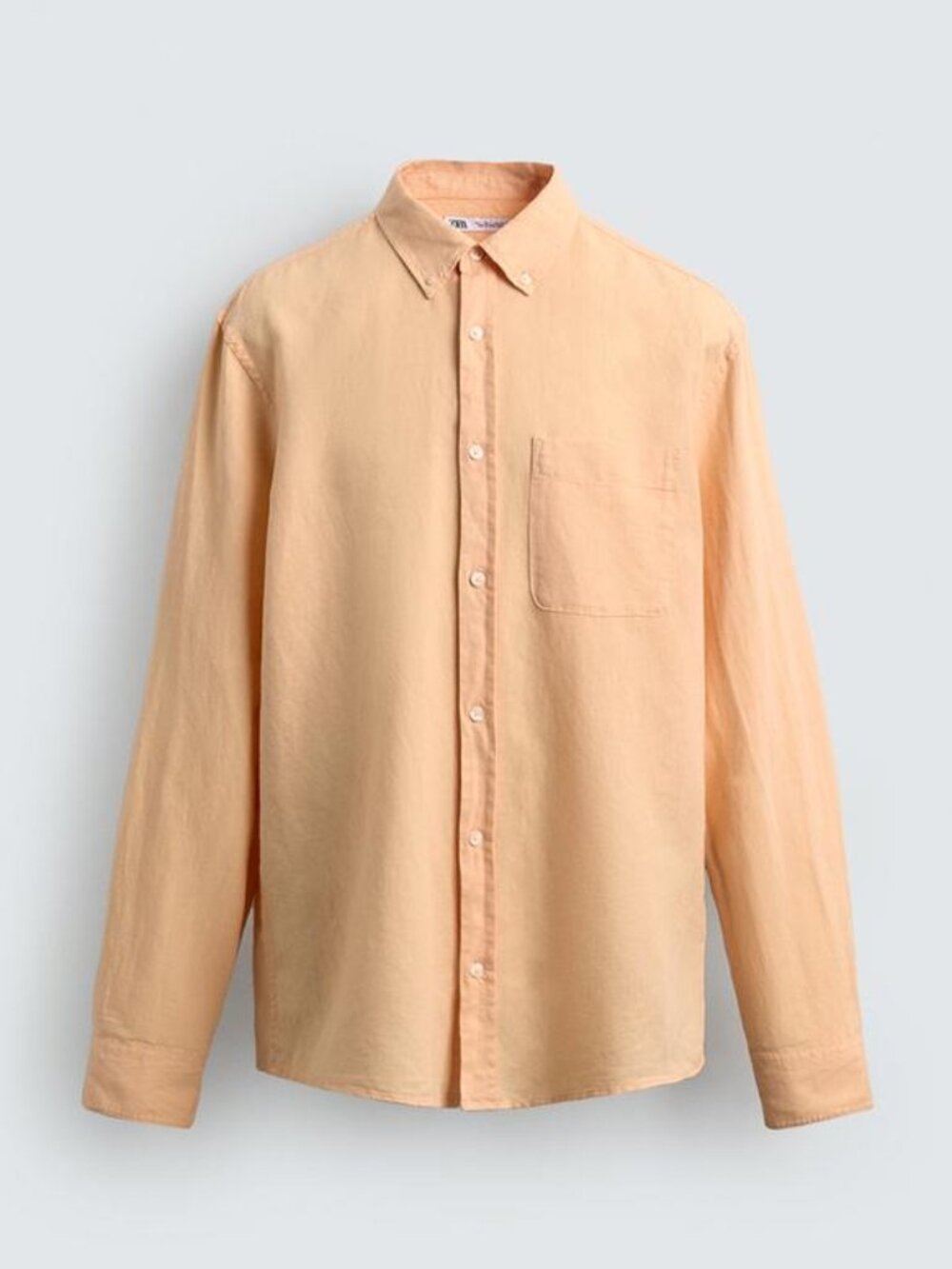 Zara Men's 100% Linen Button Up Long Sleeve Shirt Yellow/Orange